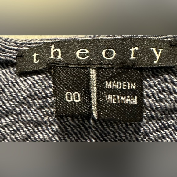 Theory Short Sleeve Albita Mini Skater Dress in Denim Multi Perry Texture - Picture 4 of 9